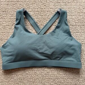 Running Girl Sports Bra XL Teal Green Criss-Cross Back Mesh Lined Activewear